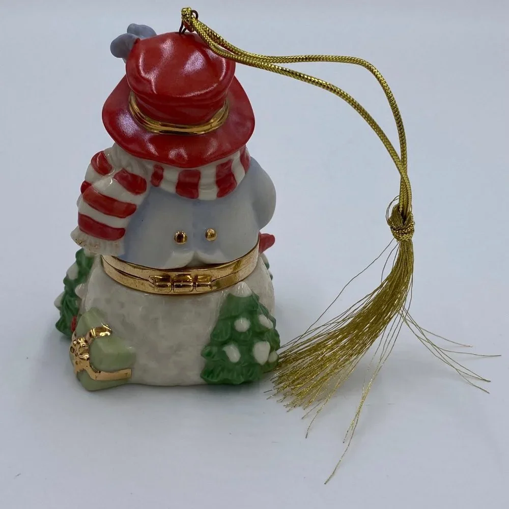 Lenox Snowman Trinket Box Christmas Ornament # 6339584 Blue Bird Wreath 3.5
